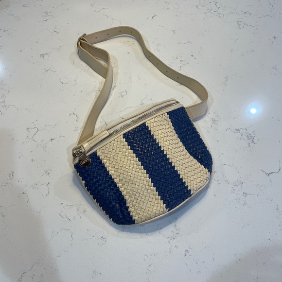 Clare V - Fanny Pack in Indigo & Cream Woven Racing Stripes - Picture 3 of 9